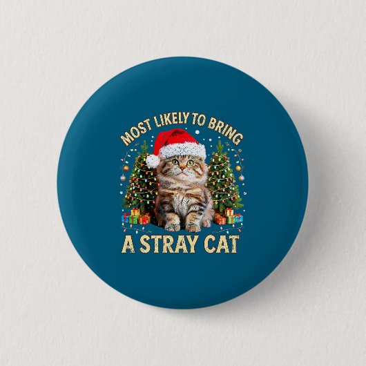 Christmas Cat With Santa Hat Holiday Funny Xmas Pa Ronde Button 5,7 Cm (Voorkant)