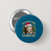 Christmas Cat With Santa Hat Holiday Funny Xmas Pa Ronde Button 5,7 Cm (Voorkant /achterkant)