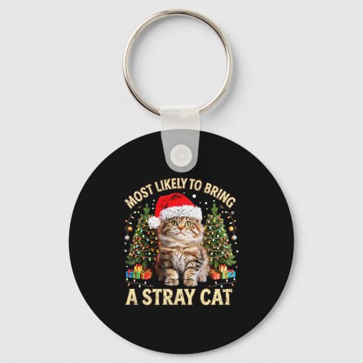 Christmas Cat With Santa Hat Holiday Funny Xmas Pa Sleutelhanger (Voorkant)