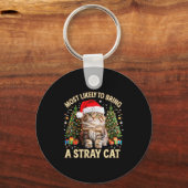 Christmas Cat With Santa Hat Holiday Funny Xmas Pa Sleutelhanger (Voorkant)