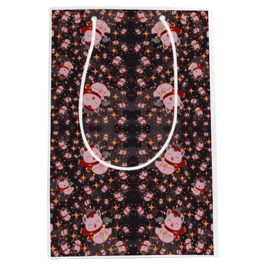 Christmas Cat With Santa Hat Medium Cadeauzakje (Voorkant)