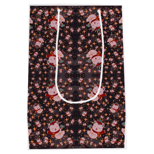 Christmas Cat With Santa Hat Medium Cadeauzakje (Achterkant)