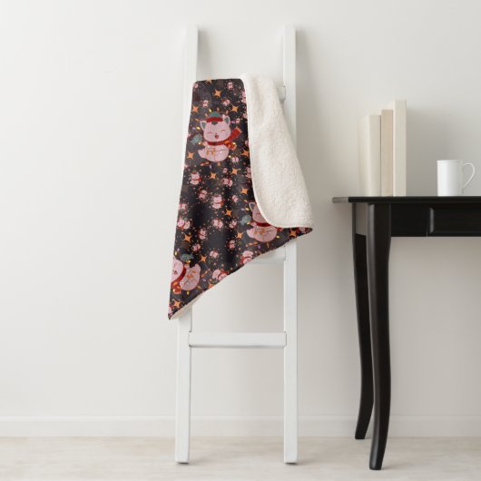 Christmas Cat With Santa Hat Sherpa Deken (In situ)