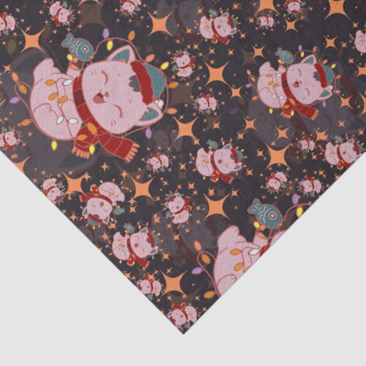 Christmas Cat With Santa Hat Tissuepapier (Detail)