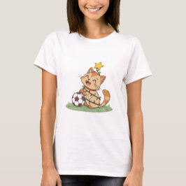 Christmas Cat with Soccer Ball T-shirt