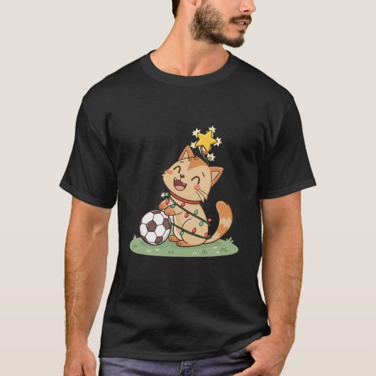 Christmas Cat with Soccer Ball T-shirt (Voorkant)