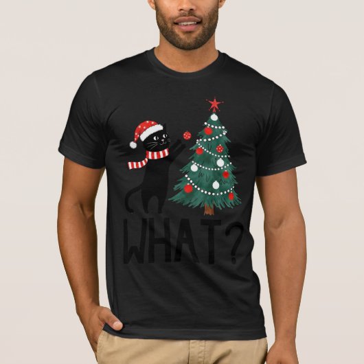 Christmas Cat "With Tree What?" T-shirt  (Voorkant)
