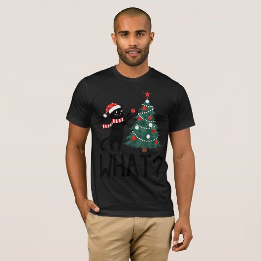 Christmas Cat "With Tree What?" T-shirt  (Voorkant volledig)