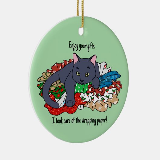 Christmas cat with wrapping paper keramisch ornament (Rechts)