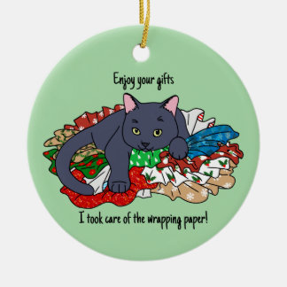 Christmas cat with wrapping paper keramisch ornament