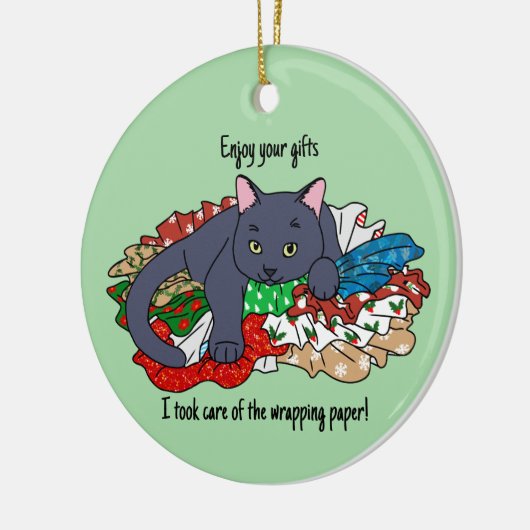 Christmas cat with wrapping paper keramisch ornament (Links)
