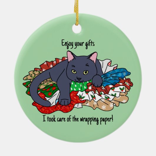 Christmas cat with wrapping paper keramisch ornament (Achterkant)