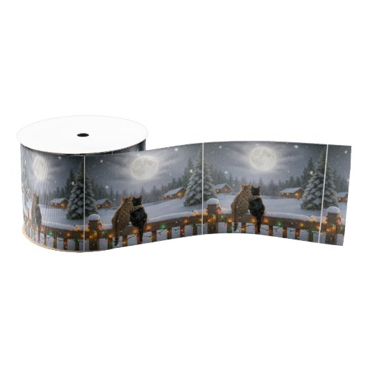 Christmas Cats Cuddling On a Snowy Fence Grosgrain Lint (Spoel)
