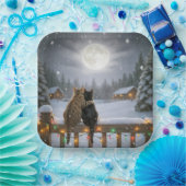 Christmas Cats Cuddling On a Snowy Fence Papieren Bordje (Feest)