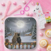 Christmas Cats Cuddling On a Snowy Fence Papieren Bordje (Feest)