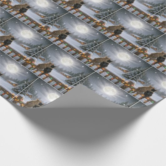 Christmas Cats Embracing On a Snowy Fence Cadeaupapier (Hoek)