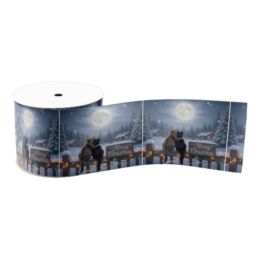 Christmas Cats Embracing On a Snowy Fence Grosgrain Lint (Spoel)