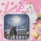 Christmas Cats Embracing On a Snowy Fence Papieren Bordje (Feest)