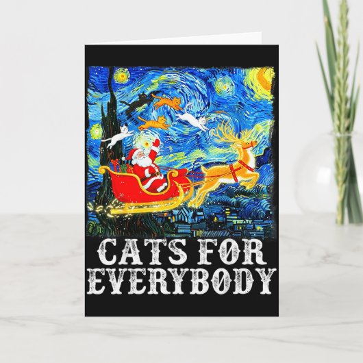 Christmas Cats For Everybody Funny Santa Starry Ni Kaart (Voorkant)