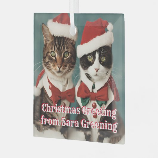 Christmas Cats Glass gepersonaliseerde Schattigee  Glas Ornament (Voorkant links)