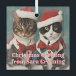 Christmas Cats Glass gepersonaliseerde Schattigee  Glas Ornament<br><div class="desc">Een gepersonaliseerd kittenglas ornament om te geven als cadeau deze kersttijd. Wens iedereen een heel vrolijk en harig kerstfeest.</div>