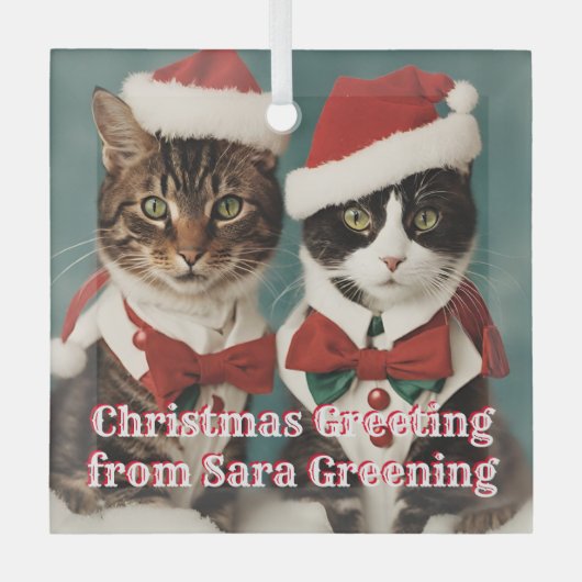 Christmas Cats Glass gepersonaliseerde Schattigee  Glas Ornament (Voorkant)