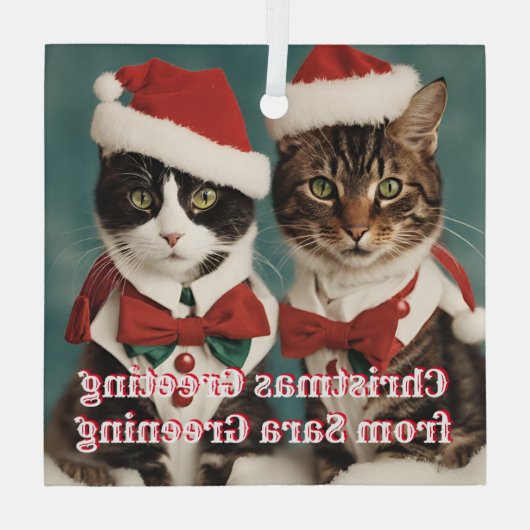 Christmas Cats Glass gepersonaliseerde Schattigee  Glas Ornament (Achterkant)
