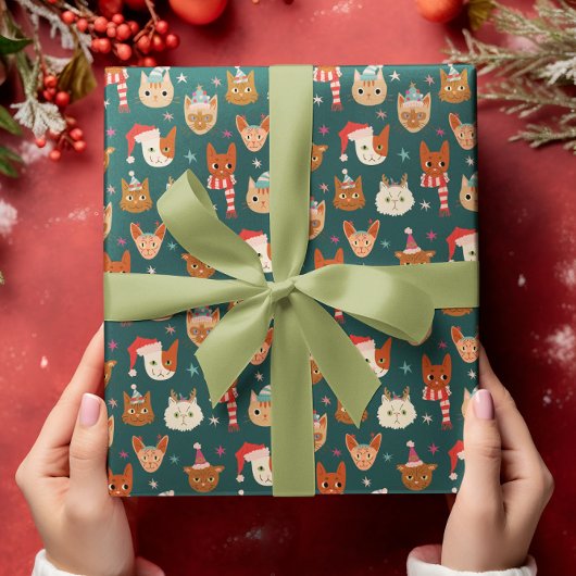 Christmas Cats Hand getrokken patroon Cadeaupapier