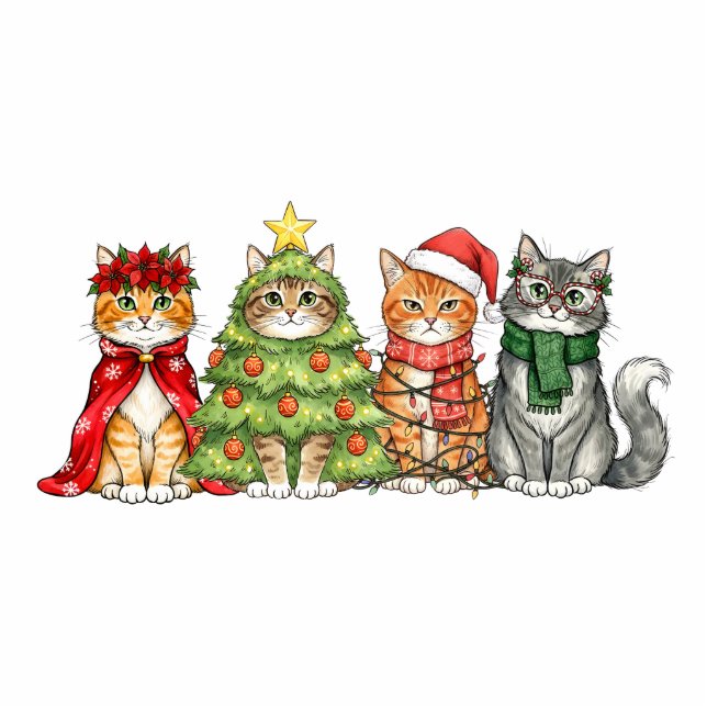 Christmas Cats in Costume Staand Fotobeeldje (Voorkant)