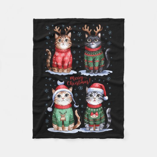 Christmas Cats _ Merry Christmas Cats Graphic Fleece Deken (Voorkant)