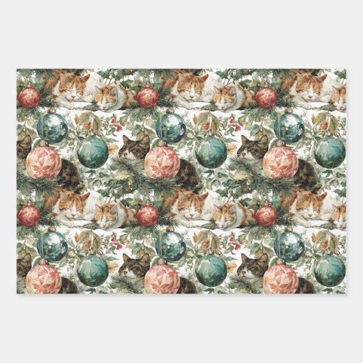 Christmas Cats & Ornaments Inpakpapier Vel (Voorkant)