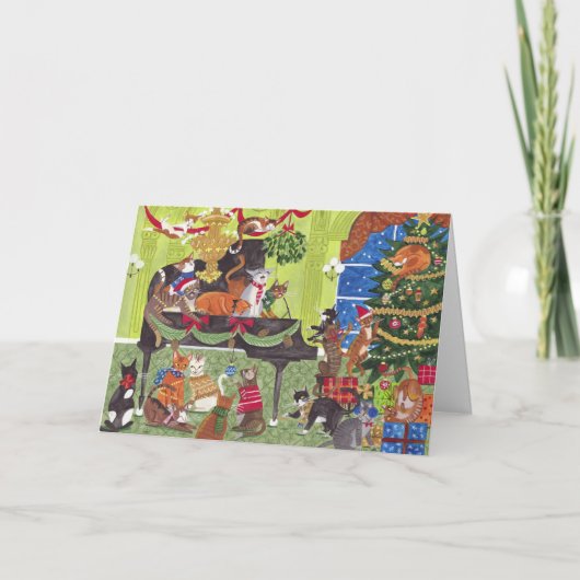 Christmas Cats playing Piano Holiday Card Bedankkaart (Voorkant)