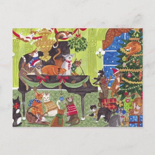 Christmas Cats playing Piano Holiday Card Briefkaart (Voorkant)