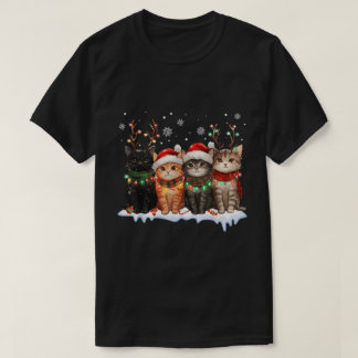 Christmas Cats Reindeer Lights Cute Kittens T-shirt