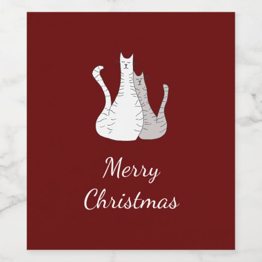 Christmas Cats Tekening Katten Elegant Script Wijn Etiket (Enkel label)
