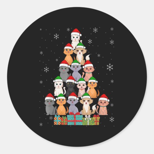 Christmas Cats Xmas Meow Christmas Ronde Sticker (Voorkant)