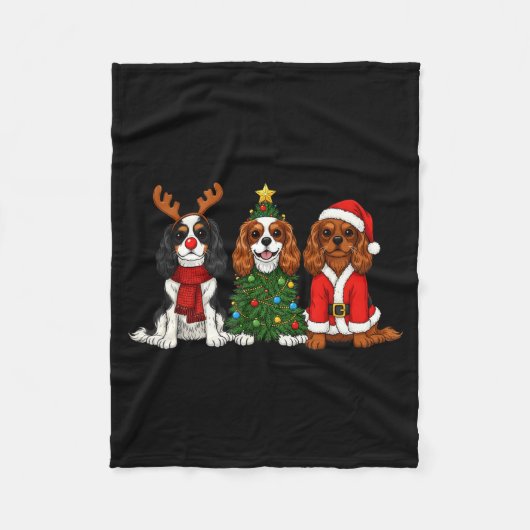Christmas Cavalier King Charles Spaniel Santa Rein Fleece Deken (Voorkant)