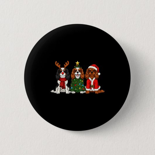 Christmas Cavalier King Charles Spaniel Santa Rein Ronde Button 5,7 Cm (Voorkant)