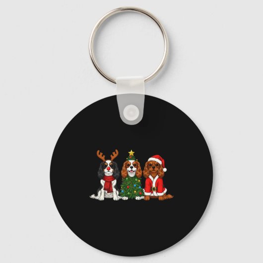 Christmas Cavalier King Charles Spaniel Santa Rein Sleutelhanger (Voorkant)