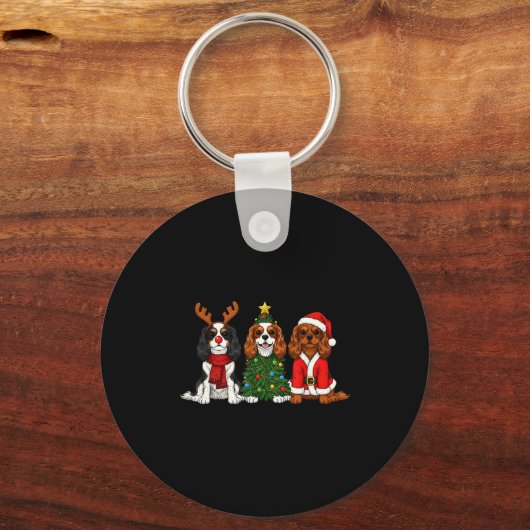Christmas Cavalier King Charles Spaniel Santa Rein Sleutelhanger (Voorkant)