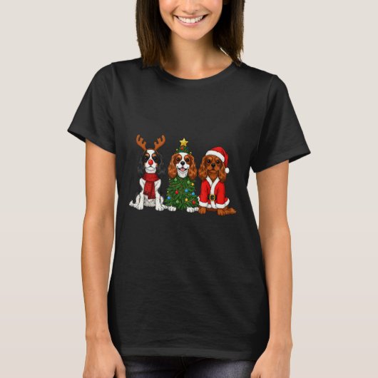 Christmas Cavalier King Charles Spaniel Santa Rein T-shirt (Voorkant)