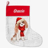 Christmas Cavalier King Charles with Dog's Name Grote Kerstsok (Voorkant)
