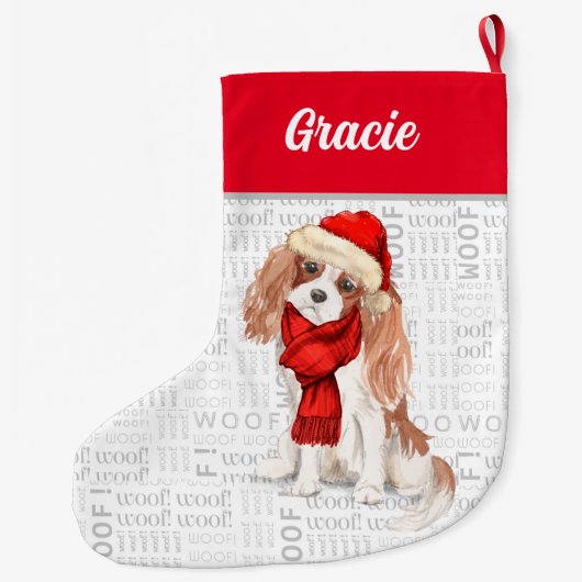 Christmas Cavalier King Charles with Dog's Name Grote Kerstsok (Achterkant)