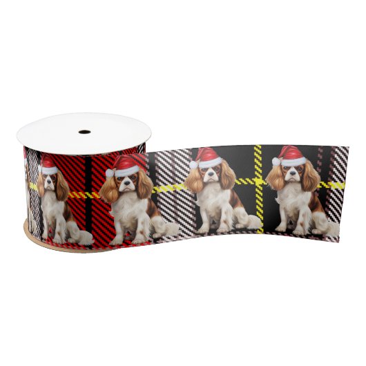 Christmas Cavalier Spaniel Rood en Groen Plakken Satijnen Lint (Spoel)