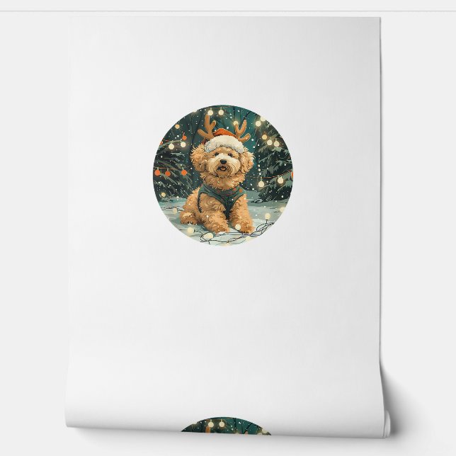 Christmas Cavapoo Rendier Dog Santa Hat Schattige  Behang (Afrollen)