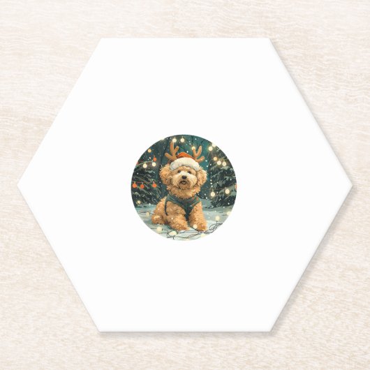 Christmas Cavapoo Rendier Dog Santa Hat Schattige  Kartonnen Onderzetters (Voorkant)