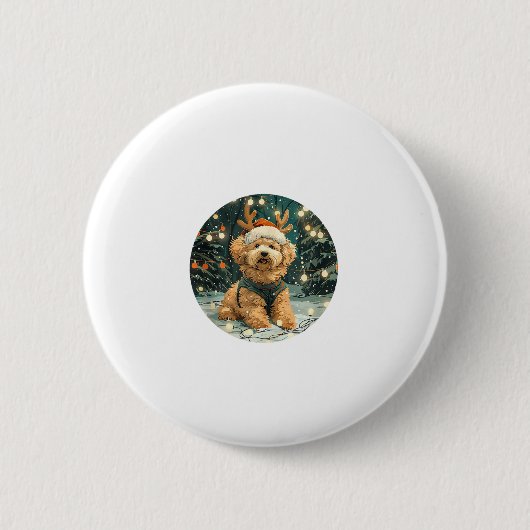 Christmas Cavapoo Rendier Dog Santa Hat Schattige Ronde Button 5,7 Cm (Voorkant)