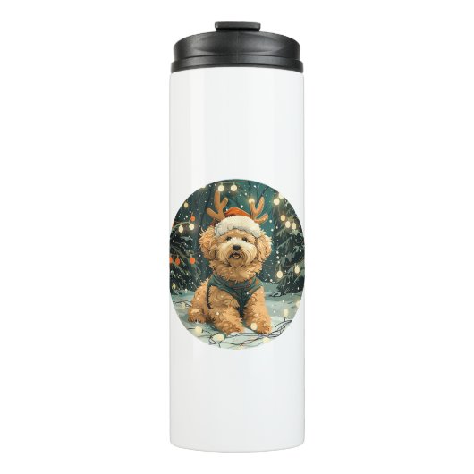 Christmas Cavapoo Rendier Dog Santa Hat Schattige Thermosbeker (Voorkant)