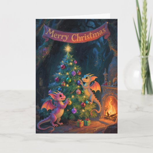 Christmas Cave Dragons – Warm Holiday Wishes Kaart (Voorkant)