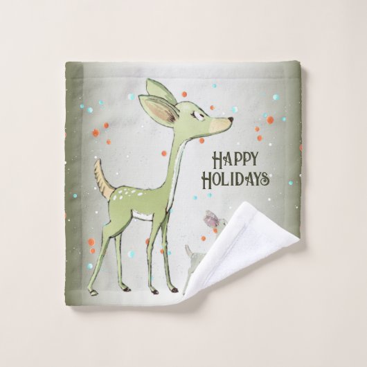 Christmas Celebration Green Deers Holidays Cute Bad Handdoek (Wasdoekje)